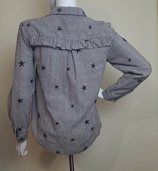 Collective Concepts Star Stripped Long Sleeve Button up Womens Shirt Size Small - Picture 4 of 8